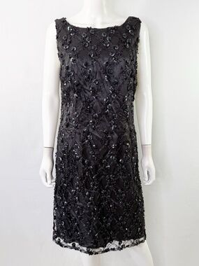 A.B.S By Allen Schwartz Gray Beaded Sequins Shift Dress Size 12 Cocktail Party